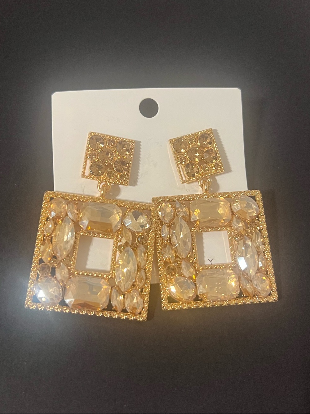 Gold Crystal Square Drop Earrings - Women Jewelry